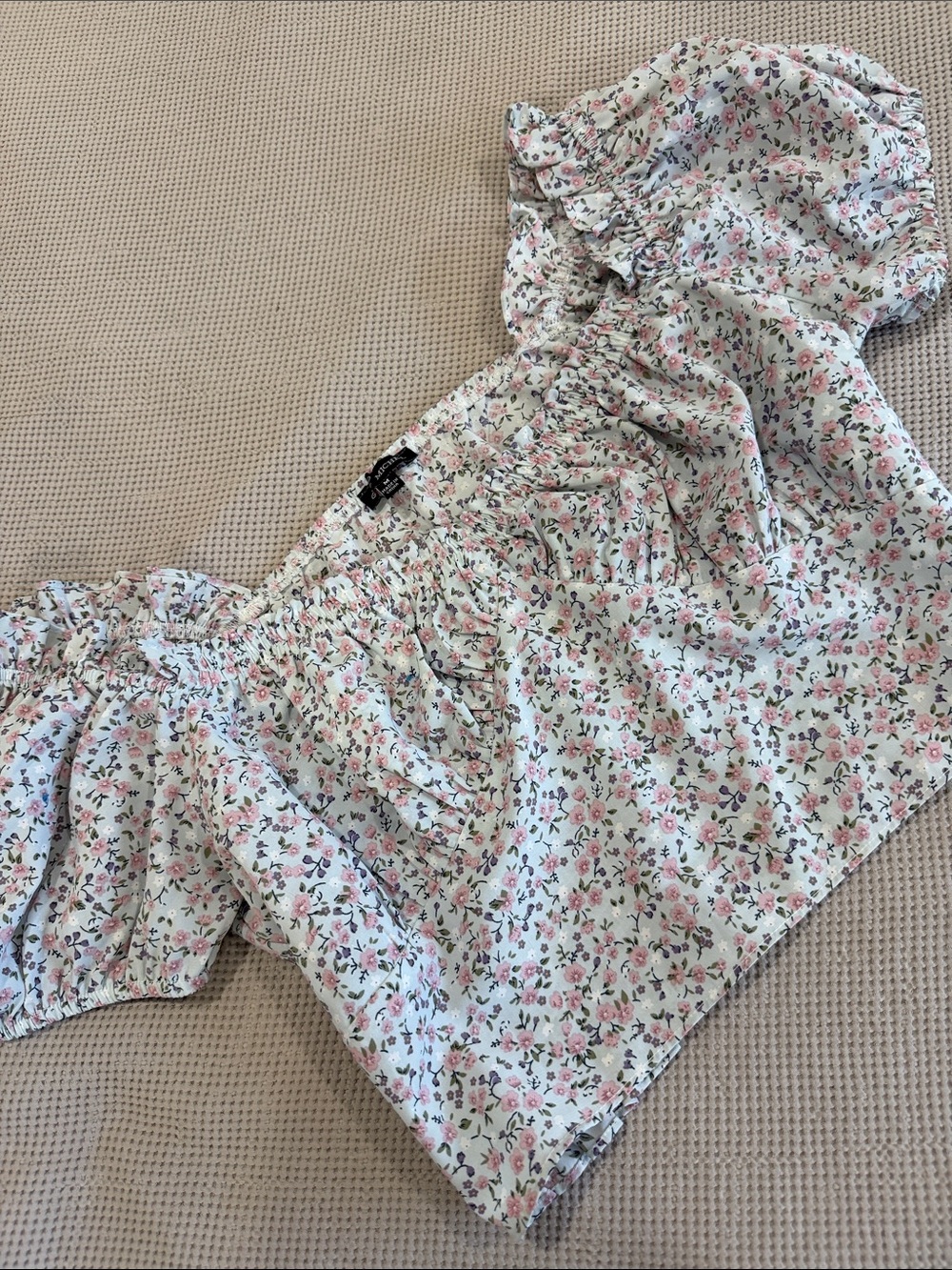 Michele White Floral Off-Shoulder Crop Top